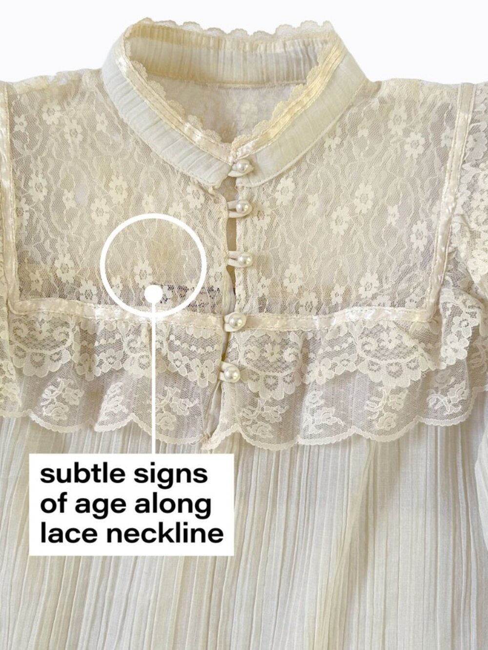 Vtg 70s Gunne Sax Blouse Jessicas Gunnies Ivory Lace Pleated Prairie Top M Boho - Picture 3 of 8